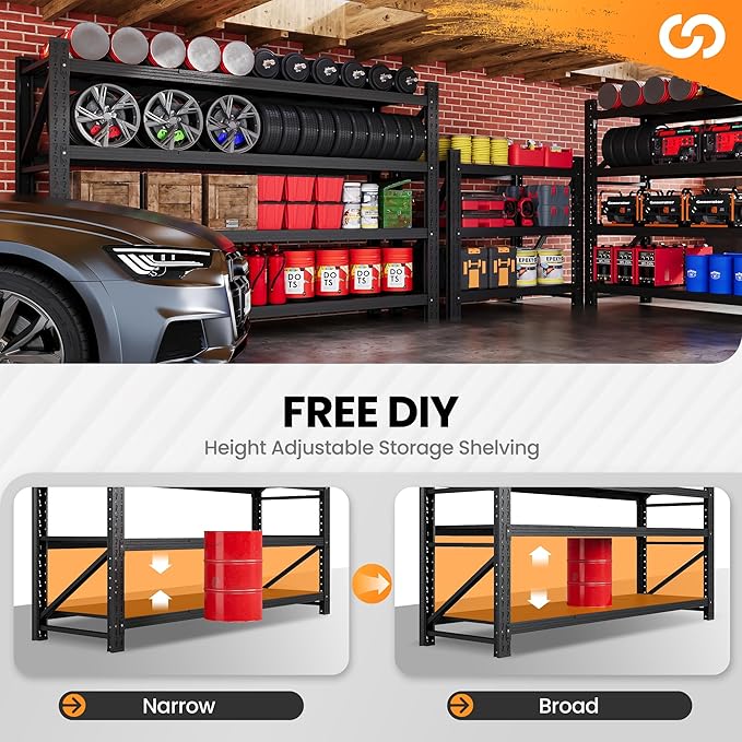 60” W Heavy Duty Garage Shelving, 5000LBS Metal Storage Shelves, 4 Tier Storage Rack Shelf, Steel Industrial Shelving, Adjustable Standing Shelf for Basement/Warehouse 60" W x 24" D x 70" H, Black-NeatNest