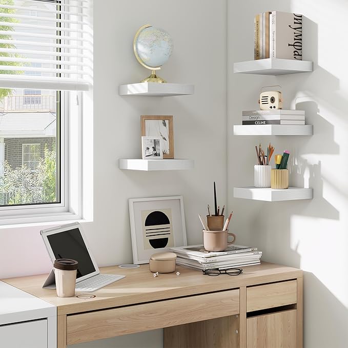 fuqing Floating Shelves for Wall, Bathroom Shelf Wall Mounted for Storage, Shelves with Invisible Bracket for Bedroom, Kitchen, Living Room, Farmhouse Small Book Shelf, 6.5 Inch Set of 3, White-NeatNest