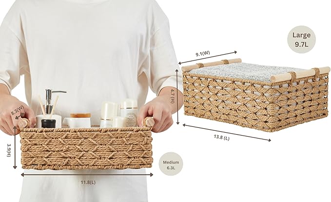 DECOMOMO Wicker Storage Basket, Back of Toilet Basket, Bathroom Organizer, Toilet Tank Tray, Countertop, Home Decor (Beige, Set of 2)-NeatNest