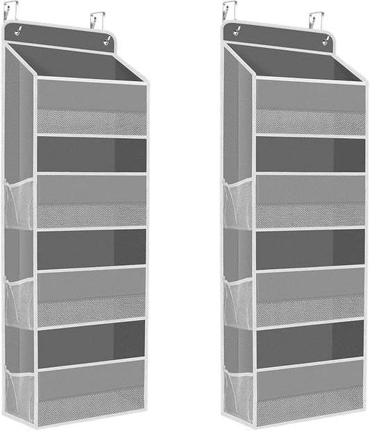2 Pack Over The Door Organizer, Hanging Storage Organizer with Clear Window, 40lb Ultra Sturdy Large Capacity Room Organizer for Pantry Laundry Bathroom Nursery Closet (Grey)-NeatNest