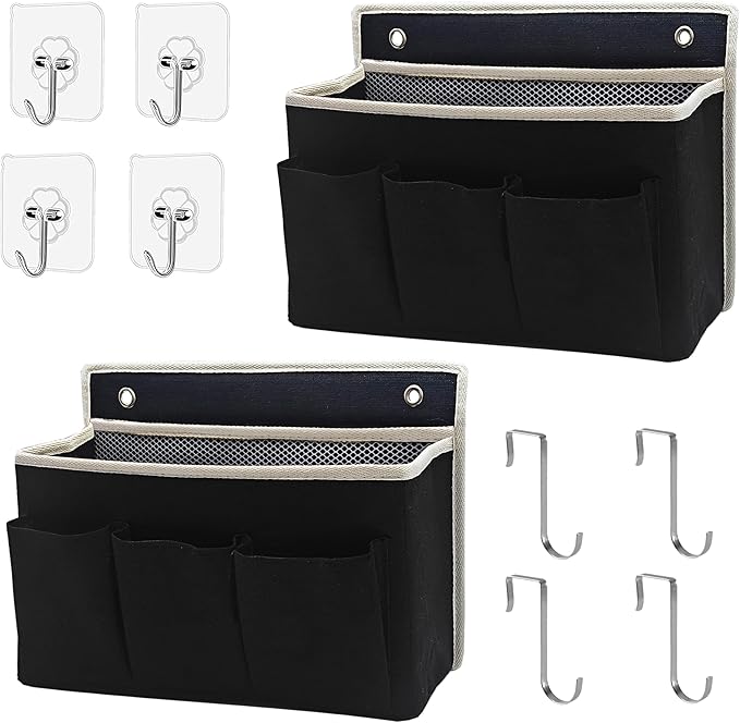 2-Pack Wall Hanging Organizer Bag/Hanging Baskets with Large Mesh Compartment & 3 Pockets，Over the Door Organizer Space Saving Storage for Bedroom,RV Camper, Closet (Black - 2 Pack)-NeatNest