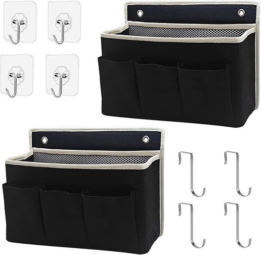 2-Pack Wall Hanging Organizer Bag/Hanging Baskets with Large Mesh Compartment & 3 Pockets，Over the Door Organizer Space Saving Storage for Bedroom,RV Camper, Closet (Black - 2 Pack)-NeatNest