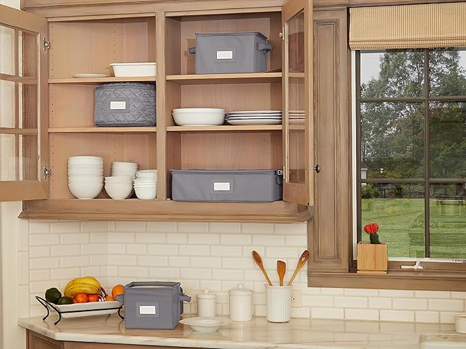 Covermates Keepsakes China Cups and Coffee Mugs Storage Box Stackable, Reinforced Handles, China Storage, Graphite-NeatNest