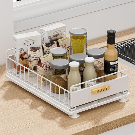 Under Sink Organizer, Single Tier Metal Pull Out Sliding Drawer Shelf for Kitchen Bathroom Cabinet Storage, Sturdy Rack – White-NeatNest