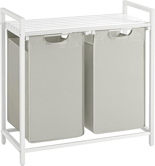 VASAGLE Laundry Hamper, Laundry Basket, Laundry Sorter with 2 Pull-Out and Removable Bags, Shelf, Metal Frame, 2 x 12.1 Gallons (46 L), 28.8 x 13 x 28.4 Inches, Cream White and Cloud White UBLH201W01-NeatNest