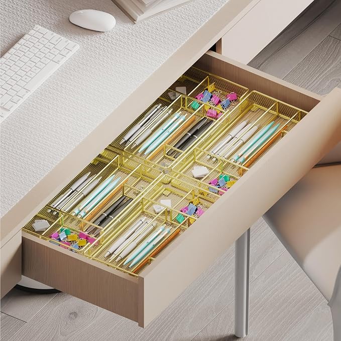 Desk Drawer Organizer Tray, Office Drawer Organizer, Desk Accessories & Workspace Organizers, Suitable for Tools, Pencils, Office Supplies Storage (Gold)-NeatNest