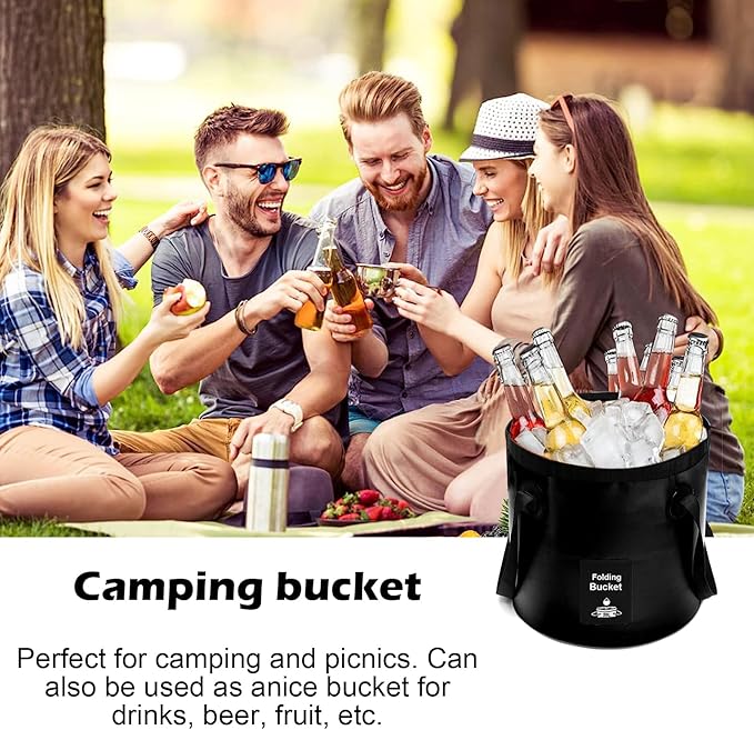 Collapsible Bucket with Handle, Lightweight Folding Water Container, Portable Collapsible Bucket for Fishing, Camping, Hiking, Backpacking, Outdoor Survival, Car Washing Black 20L-NeatNest