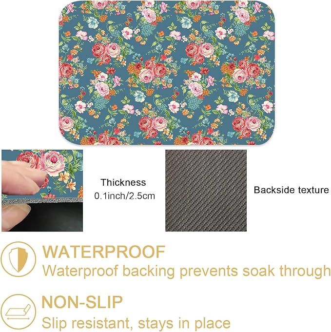Boho Flowers Dish Drying Mats for Kitchen Counter Absorbent Fast Dry Dish Drainer Rack Mats for Dishes Utensils Pot and Pan, Kitchen Accessories 24"x16"-NeatNest