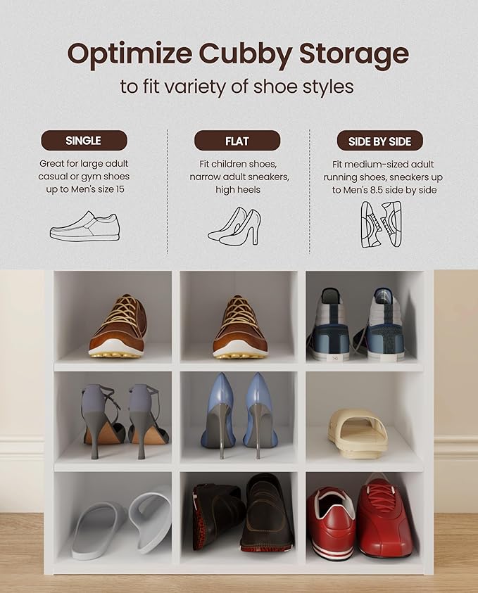 HAIOOU Shoe Cubby, 9-Cube Stackable Wood Shoe Rack Organizer 5-Tier Freestanding Wooden Shoe Stand with 2 Storage Shelf for 10-15 Pairs, Ideal for Apartment, Entryway, Closet Organization - White-NeatNest
