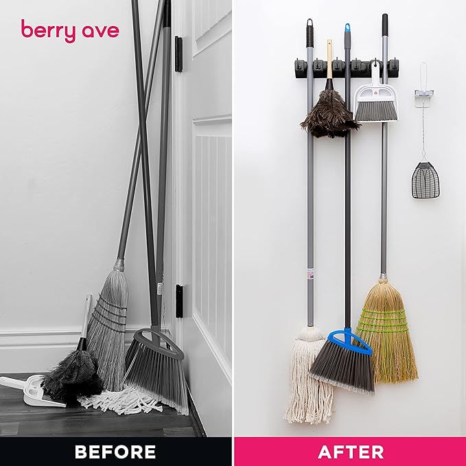 EXTRA GRIP Mop & Broom Holder Wall Mount - Wall Hanging Garden Tool & Utility Closet Organizer, Mop & Broom Hook, Broom Hanger Wall Mount, Mop Broom Organizer, Wall Mounted Broom Rack Mop Storage-NeatNest