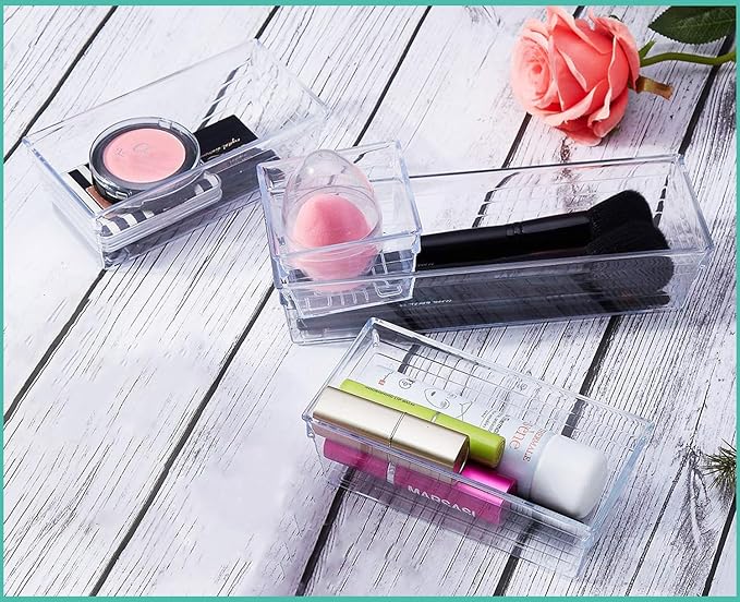 6 Pack Clear Drawer Organizer, Acrylic Drawer Storage Trays, Storage Bins for Makeup, Cosmetics, Jewelries, Utensils, Gadgets, Office-NeatNest