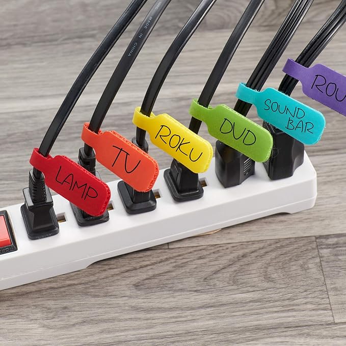 Wrap-It Storage - Cable Labels, Medium, Multi-Color (30-Pack) Write On Cord Tags for Wire Management and Identification-NeatNest