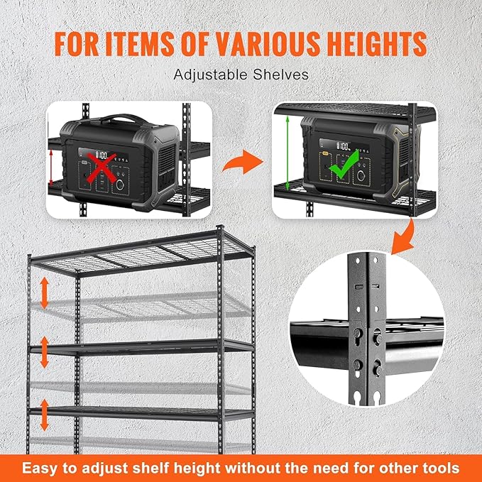 Garage Shelving, 5 Tire Storage Shelving Heavy Duty Garage Shelves 3000LBS Load Bearing, Full Metal Shelving Units, Durable Construction, Adjustable Shelves, Easy Assembly, 60''W x 24''D x 78''H-NeatNest