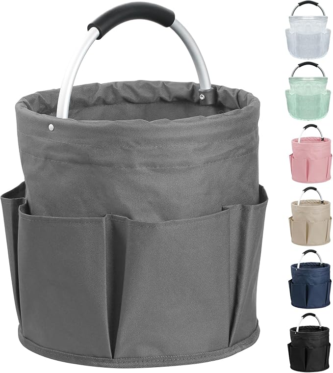 17L Collapsible Cleaning Caddy with Handle, Foldable Cleaning Supply Caddy, Bucket Tool Organizer in 600D Oxford Fabric, Multifunctional Storage Basket for Cleaning, Traveling, Dark Gray-NeatNest