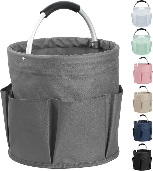 17L Collapsible Cleaning Caddy with Handle, Foldable Cleaning Supply Caddy, Bucket Tool Organizer in 600D Oxford Fabric, Multifunctional Storage Basket for Cleaning, Traveling, Dark Gray-NeatNest