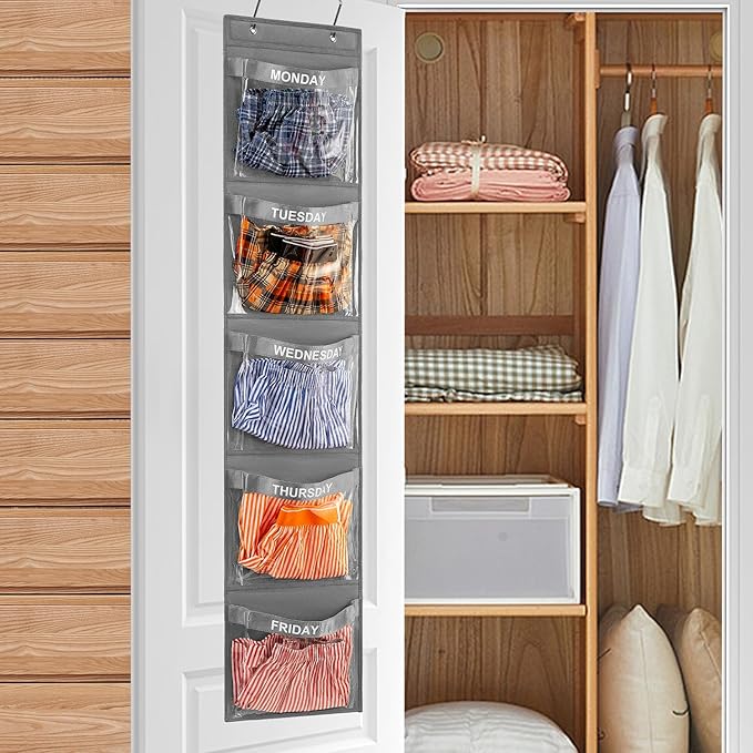 2 Pcs Day of Week Clothing Organizer Monday to Friday School Clothes Organizer for Kids Weekly Hanging Closet Organizer (GREY)-NeatNest
