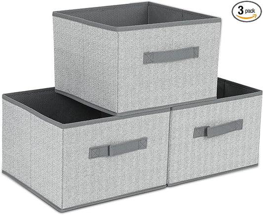 DAYARD Fabric Bins [3-Pack], Foldable Cube Baskets Storage Boxes for Shelves, Closet, Bookshelf, Nursery Organizer Containers, 11 x 11 x 8 inch Grey-NeatNest