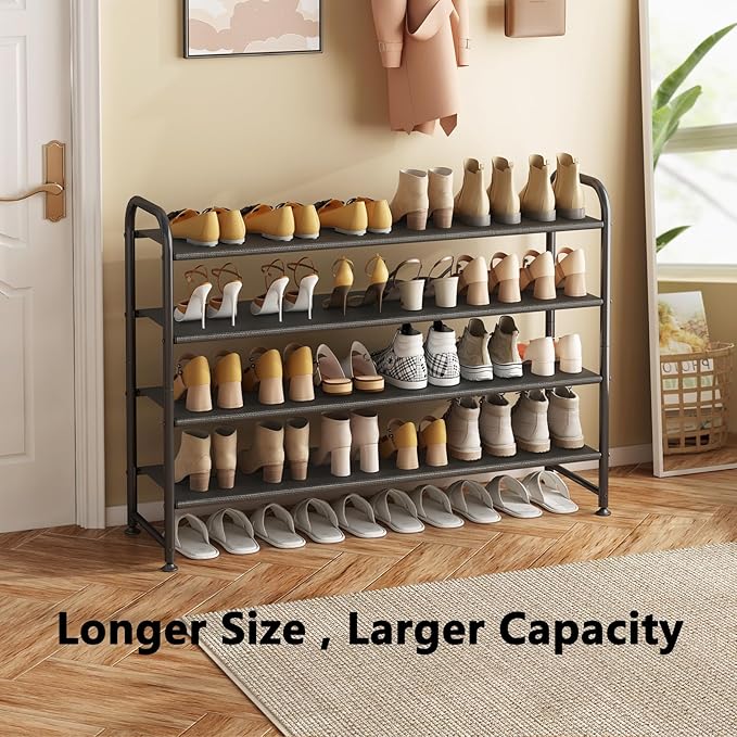 Shoe Rack 4 Tier Long Storage Organizer Wide Metal Shoe Shelf for Closet Entryway Black-NeatNest