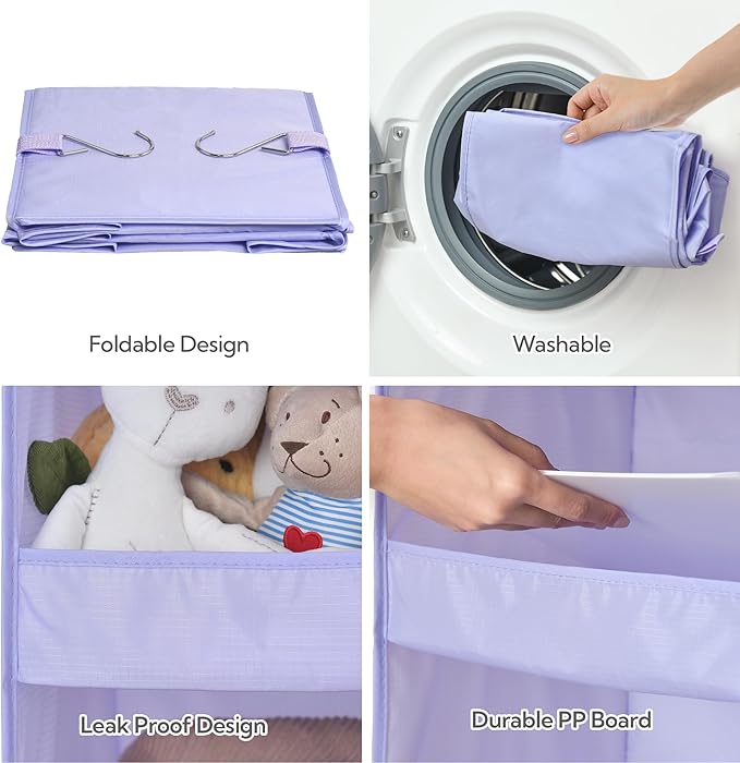 GRANNY SAYS 3 Shelf Hanging Closet Organizers and Storage, Collapsible Closet Storage Organizer with 2 Metal Hooks, Leak-Proof Hanging Shelves for Nursery, Kids Room, Bedroom, 1 Pack, Purple-NeatNest