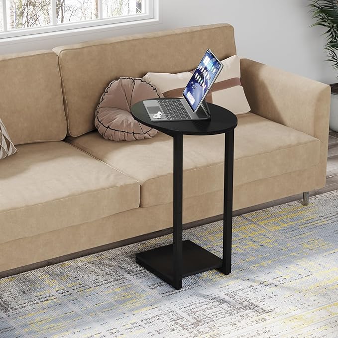 Hosfais Small Side Table End Table, C-Shaped Wood Coffee Table TV Tray for Eating Couch Tables for Small Space, Living Room, Bedroom, Couch, Small Spaces (Black 2 Pack)