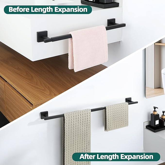 Alise Bathroom Towel Bar, Adjustable 17-30 Inch Single Towel Racks SUS304 Stainless Steel Towel Holder, Towel Racks for Bathroom Wall Mounted Towel Rack Matte Black