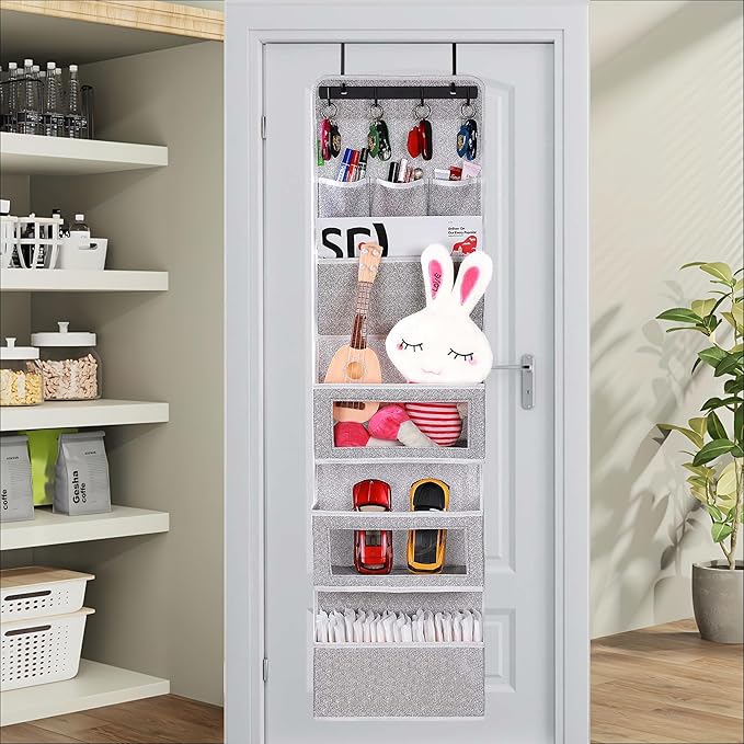 VICTORICH All-IN-ONE Over the Door Organizer, Super Behind the Door Storage Organizer with Door Rack and Large Clear Windows, Wall File Organizer, Hanging Organizer (New Grey)