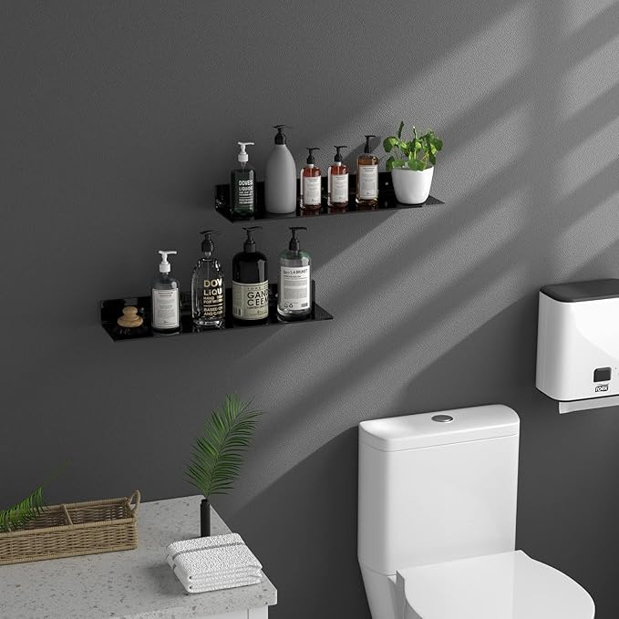 24 Inches Acrylic Wall Shelves 2 Pack, Floating Shelf for Wall Mounting, Acrylic Display Ledges for Funko Pop Figures, Home Décor, Living Room, Gaming Room, Plants(24 inch, Black)-NeatNest