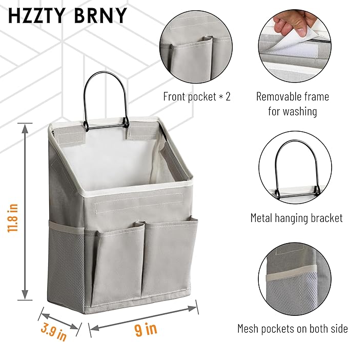 2pcs Wall Hanging Storage Bag, Small Door Closet Linen Fabric Pockets Organizer, Waterproof Multi Functional for Living Room Bedroom Bathroom Kitchen RV Camper with Hooks All Grey-NeatNest