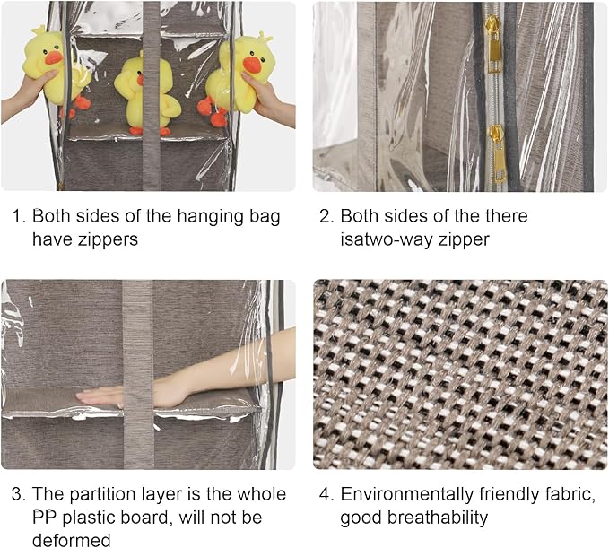 Clear Hanging Handbag Storage Organizer with Zippers, Door Purse Organizer Space Saving 4 Pockets for Closet Bedroom Living Room (Brown)-NeatNest