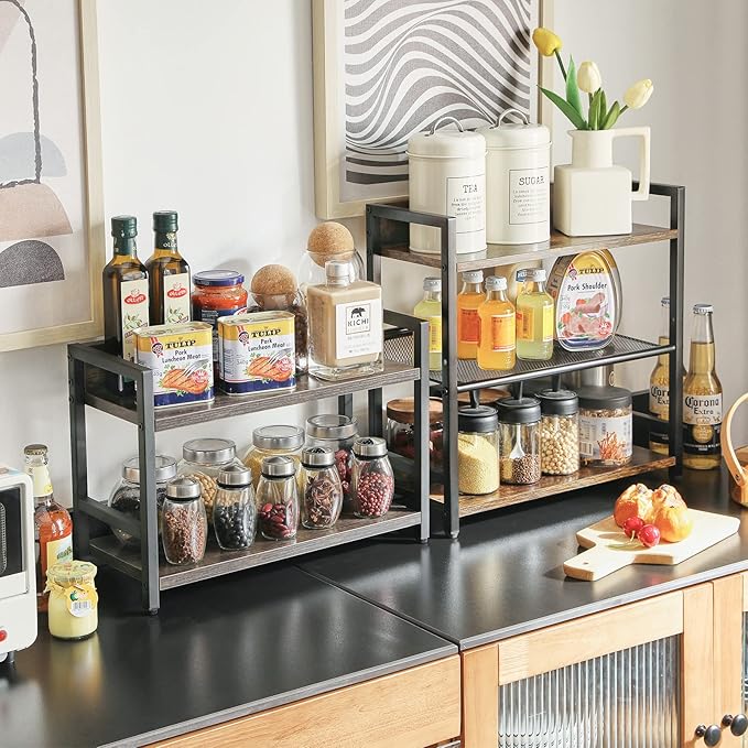 IBUYKE 3-Tier Spice Rack Industrial Counter Shelf Desktop Storage Organizer Standing Seasoning Rack for Countertop Kitchen Office Living Room Desktop Rustic Brown UTLJ021H-NeatNest