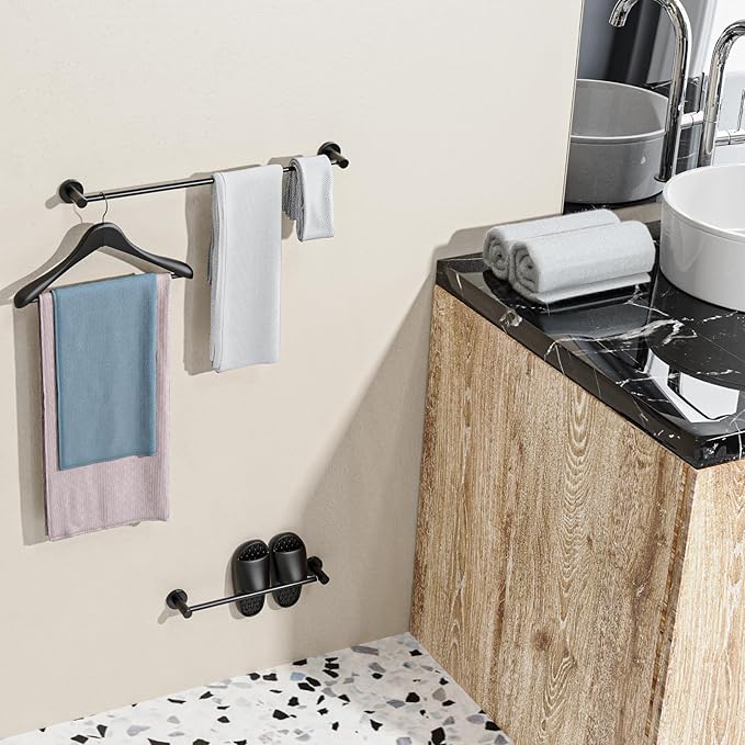 Adjustable Single Bath Towel Bar 16 to 27.6 Inch, ZUEXT Oil Rubbed Black Stainless Steel Towel Holder Hanger, Expandable Wall Mount Towel Rail for Bathroom Kitchen Washroom,1" Tube Towel Rail Racks