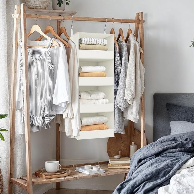 GRANNY SAYS 4-Shelf Hanging Organizer, Closet Hanging Shelves, Closet Hanging Storage Organizers, Organization for Bedroom, Living Room, Baby Nursery, Camper Accessories, Beige, 1-Pack-NeatNest