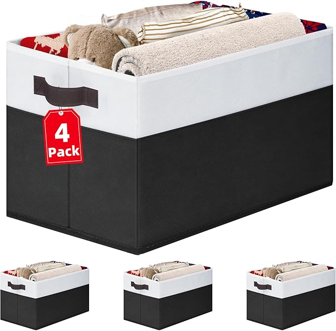 Criusia Large Storage Bins for Shelves 4 Pack, Closet Storage Baskets for Clothes Blanket Beddings Towels, Collapsible Fabric Closet Organizer Bins with Handles/ Laundry Room Organization-NeatNest