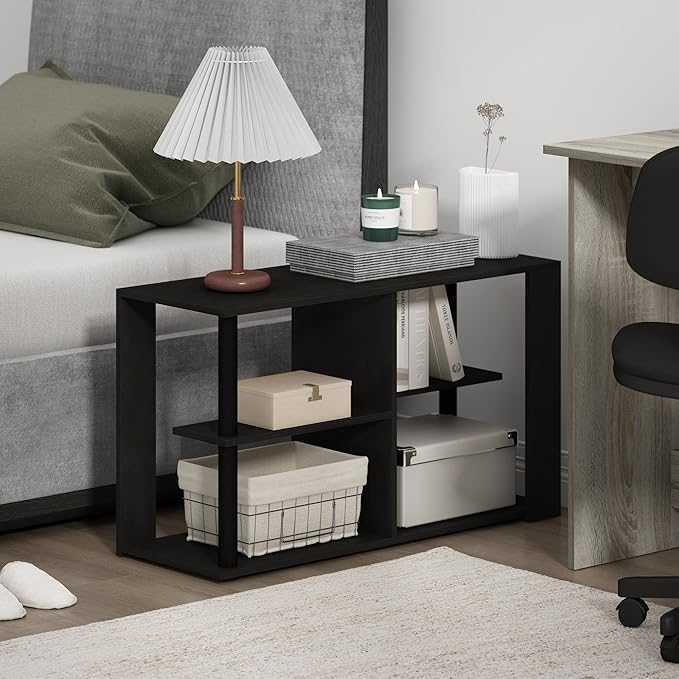 Furinno Romain Narrow End Table with Shelves, Espresso/Black-NeatNest