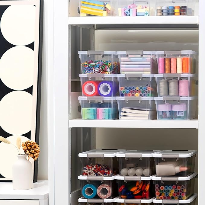 Citylife 1.3 QT 30 Packs Small Storage Bins Plastic Storage Container Stackable Box with Lids for Organizing, Clear White-NeatNest