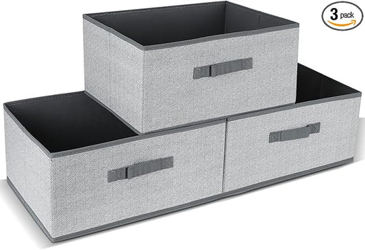 DAYARD Fabric Bins [3-Pack], Foldable Cube Baskets Storage Boxes for Shelves, Closet, Bookshelf, Nursery Organizer Containers, 16 x 11 x 8 inch Grey…-NeatNest
