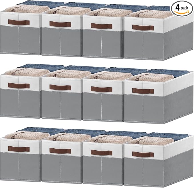 JTIEO 12 Pack Large Storage Baskets for Shelves 15"x11", Fabric Storage Bins with Handles, Collapsible Decorative Storage Baskets for Organizing Clothes, Toys, Closet, Nursery