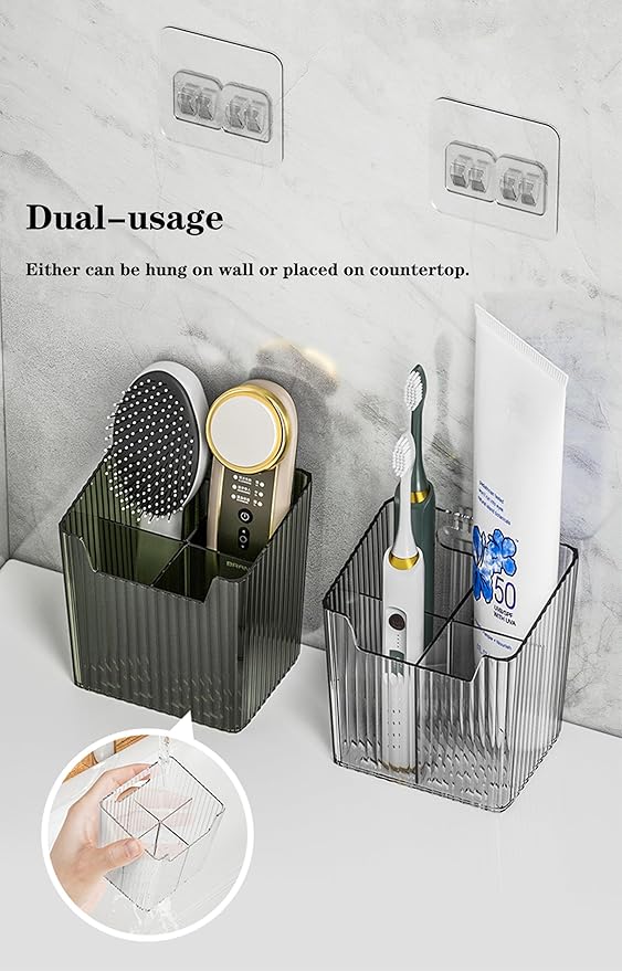 Set Of 2 Storage Organizer Bins Wall Mounted Shower Caddy, Bathroom shelves Stackable Clear Plastic Toothbrush Holder Adhesive Hanging Bin for Bathroom, Kitchen, Cabinet, Shower BPA Free Small (Clear)-NeatNest