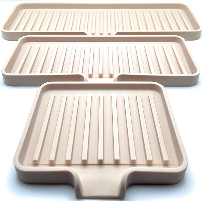 Happitasa Silicone Soap Dish Tray and Sponge Holder with Drain Chute | Bathroom and Kitchen Sink Organizer Caddy (Sand Dollar, 12"x4", 7.4 Ounces)-NeatNest