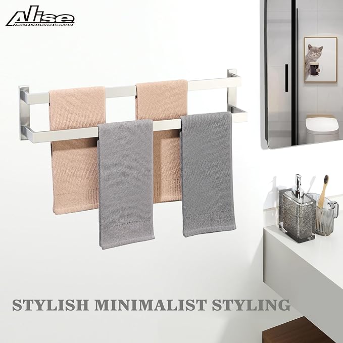 Alise Bath Double Towel Bars,Black Towel Holder Towel Racks for Bathroom Lavatory,Wall Mount Towel Hanger SUS304 Stainless Steel Towel Rail,GOY2700-LS Brushed Nickel 28 Inch