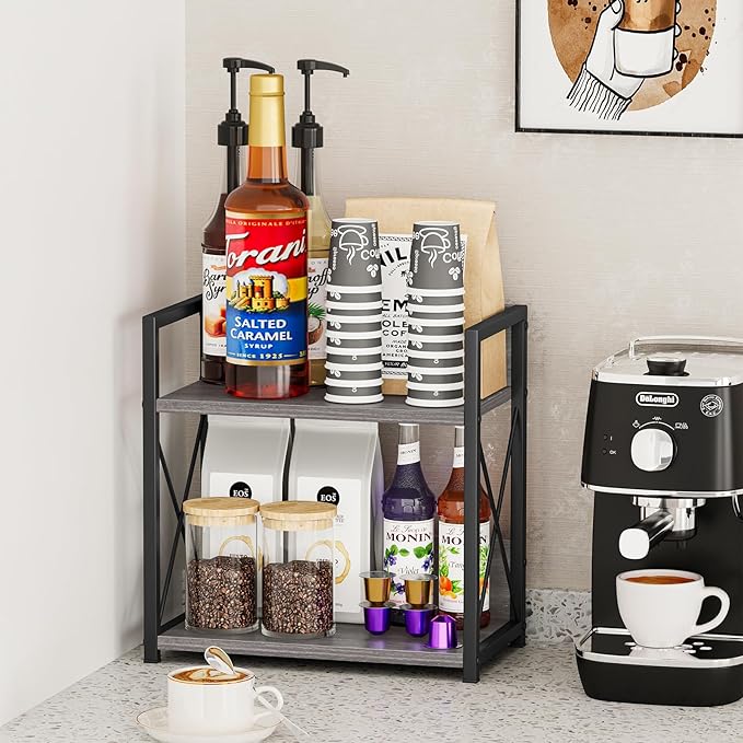 Giikin Countertop Shelf Organizer, 2 Tier Coffee Organizer for Desktop, Grey Counter Shelf Spice Rack for Kitchen (Grey, M)-NeatNest