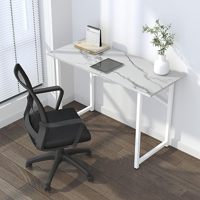 47 inch Folding Desk No Assembly Required, Writing Gaming Computer Camping Table, Home Office Desk, White Marble-NeatNest