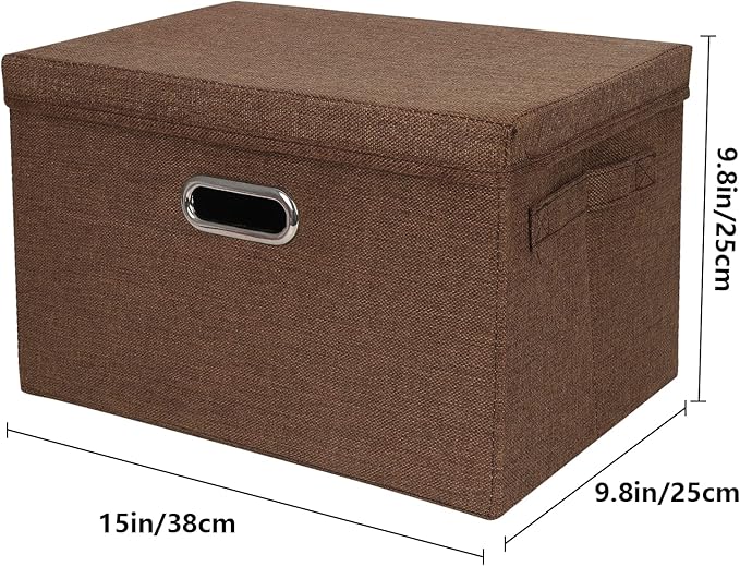 DAYARD Foldable Storage Boxes with Lids Linen Fabric Stackable Storage Bins Organizer Containers Baskets Cube with Cover for Closet Office Nursery, Coffee (15 x 10 x 10)-NeatNest
