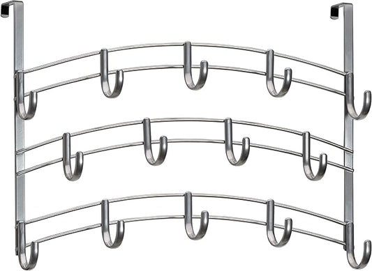 LYNK Professional® Home™ Over Door Hooks Rack - 14 Hook Over Door Hanger - Over Door Towel Rack - Hanging Towels or Clothes - Bathroom, Bedroom or Laundry Room - Lifetime Ltd. Warranty - Platinum