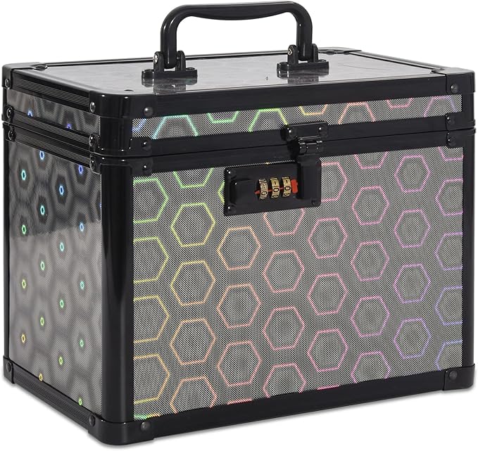 Medication Combination Lock Boxes with Code for Personal Items, Medicine Lockbox for Documents 10 x 7.25 x 7.75 Inches Colorful Black