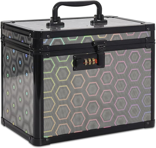 Medication Combination Lock Boxes with Code for Personal Items, Medicine Lockbox for Documents 10 x 7.25 x 7.75 Inches Colorful Black