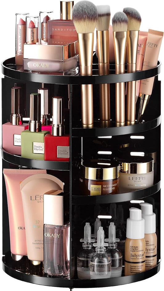 360 Rotating Makeup Organizer - Adjustable Shelf Height and Fully Rotatable. The Perfect Cosmetic Organizer for Bedroom Dresser or Vanity Countertop. (Black)-NeatNest