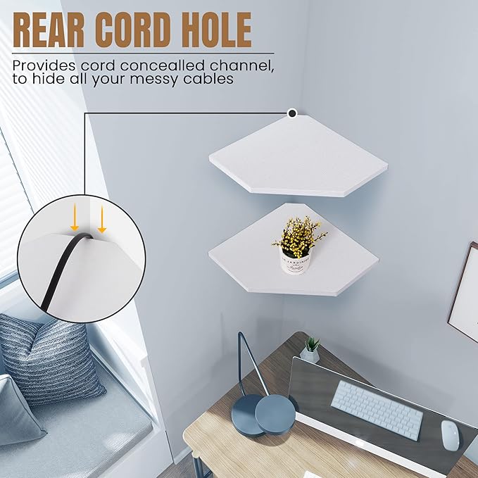 Corner Shelf Wall Mount, Floating Corner Shelves, Set of 2 Corner Wall Shelf Organizer, Rustic Wood Wall Storage Display Shelves for Living Room Bedroom Bathroom Kitchen, Rustic White-NeatNest