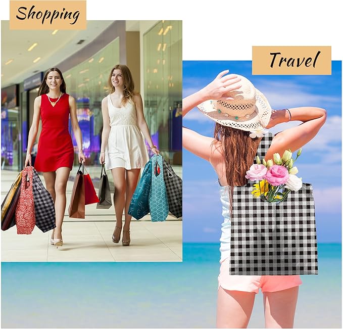 BeeGreen Large Tote Bag 6 Pack Reusable Grocery Bags Foldable - Bulk Machine Washable Ripstop Polyester Fabrics Grocery Bag - Reusable Shopping Bags for Women Travel Storage (Geometry Design)-NeatNest