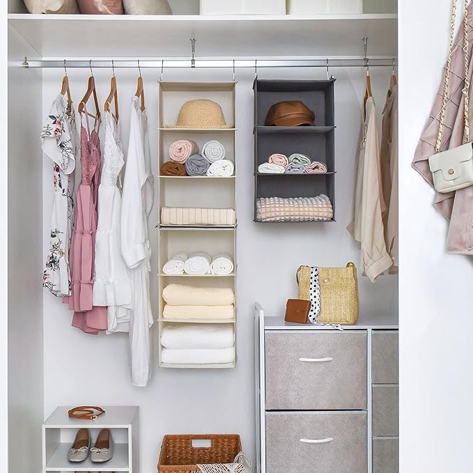 GRANNY SAYS 6-Shelf Hanging Closet Shelves, Separable to 2 Pack 3-Shelf Closet Shelves Organizer, Hanging Organizers and Storage for Living Room, Beige-NeatNest